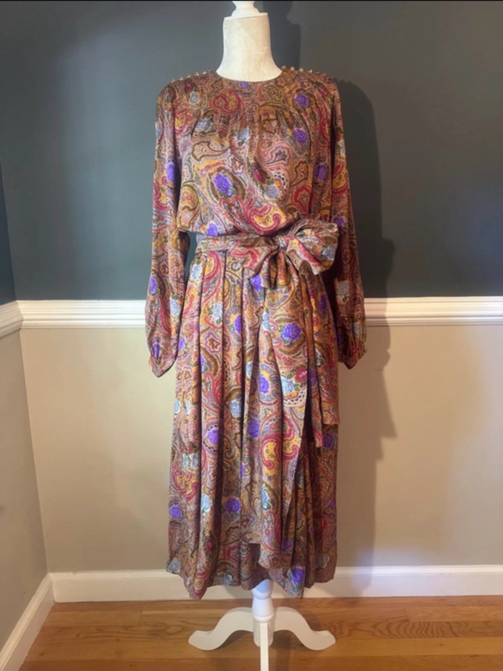 Albert Nipon Multicolor Paisley Long-Sleeve Midi Dress